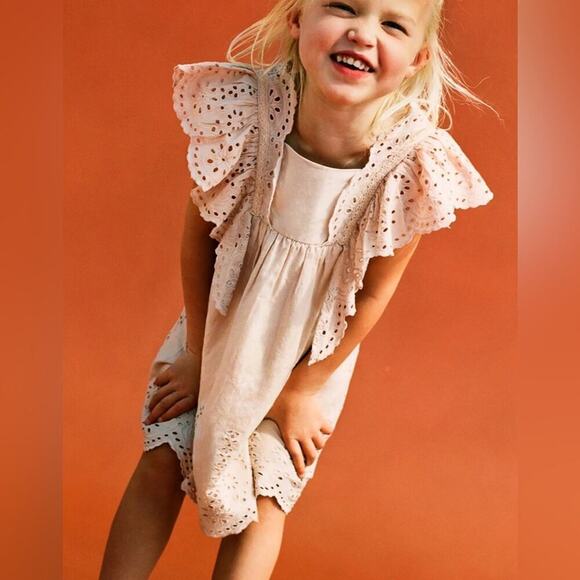 Zara Kids Blush dress eyelet embroidered lace wedding toddler dusty rose - Picture 6 of 6